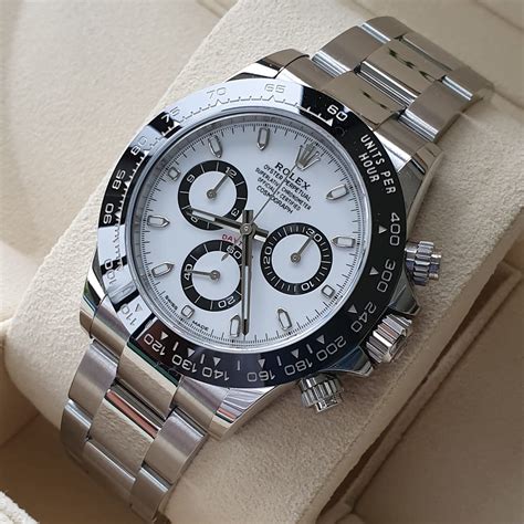 rolex daytona white dial ceramic black bezel|Rolex daytona chronograph diamond.